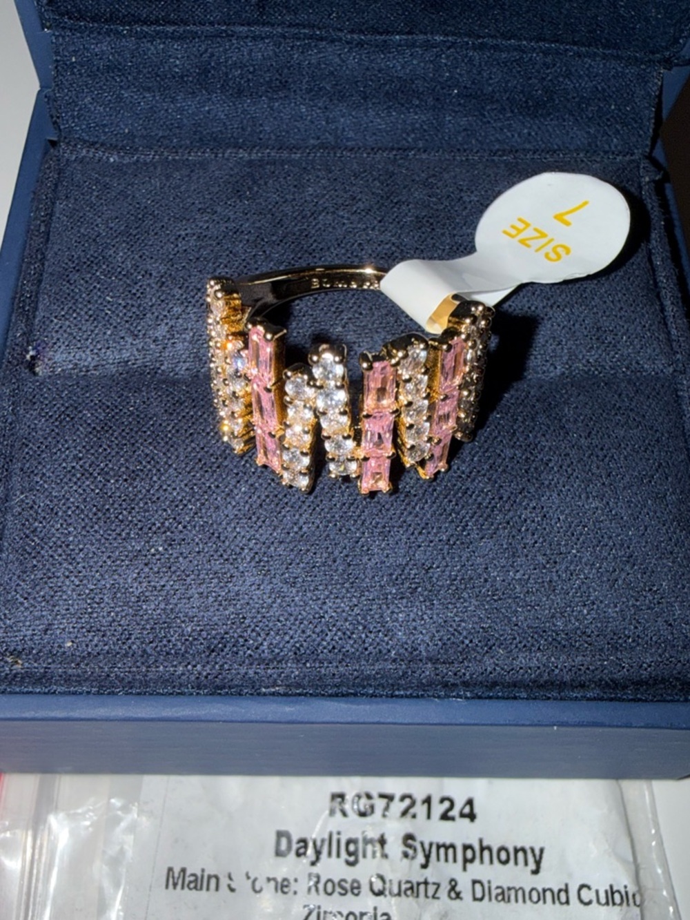 Bomb Party SIZE 7 “Daylight Symphony” Rose Quartz & Cubic Zirconia Gold-Plated